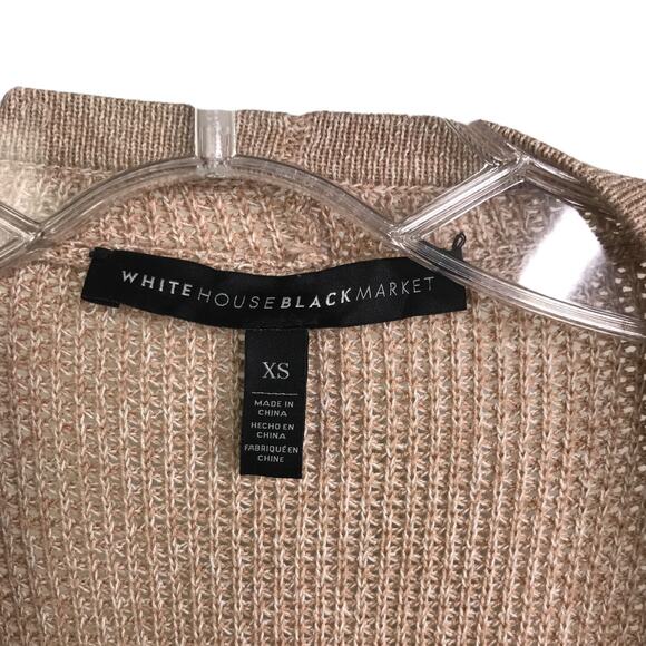 White House Black Market Cardigan Womens XS Beige Knit Fringe Open Front Sweater - Picture 2 of 11